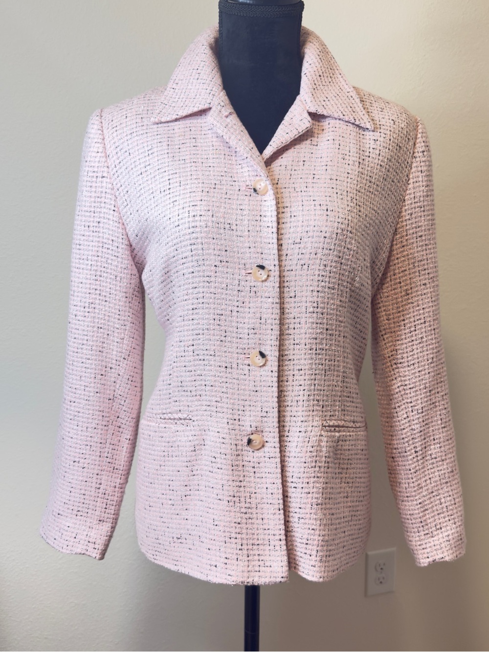 Vintage Sag Harbor Pale Pink Tweed Women’s Blazer Jacket